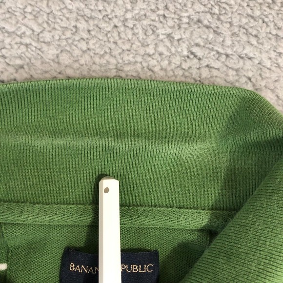 Banana Republic Shirt Mens Large Green Stripped Polo Solid Embroidered Logo - Picture 2 of 9